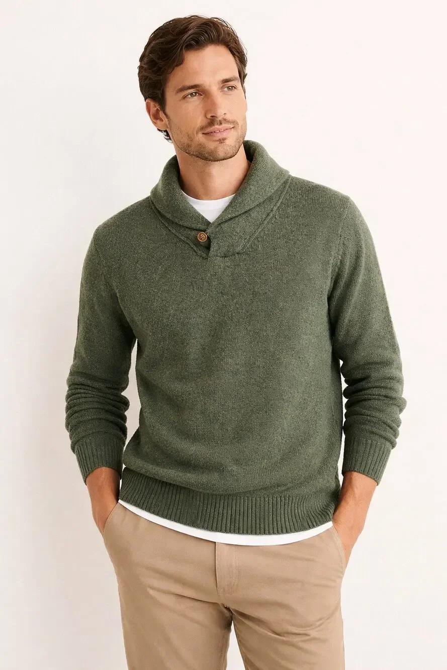 J.Crew Premium Lambswool Shawl Collar Sweater – Olive Green – Size M
